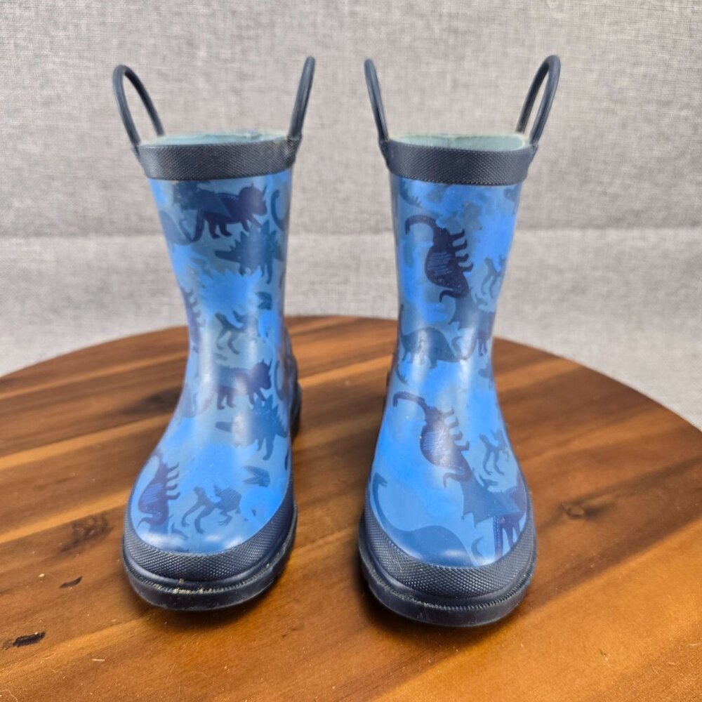 Kids Dinosaur Rubber Rain Boots By Lilly & Dan Size 11/12 Blue & Black - Picture 8 of 13